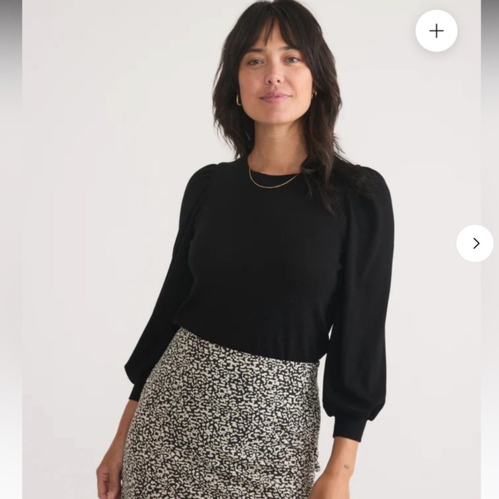 Marine Layer Black Lexi Rib Puff Sleeve Top SzS Fall Layer Minimalist Comfy